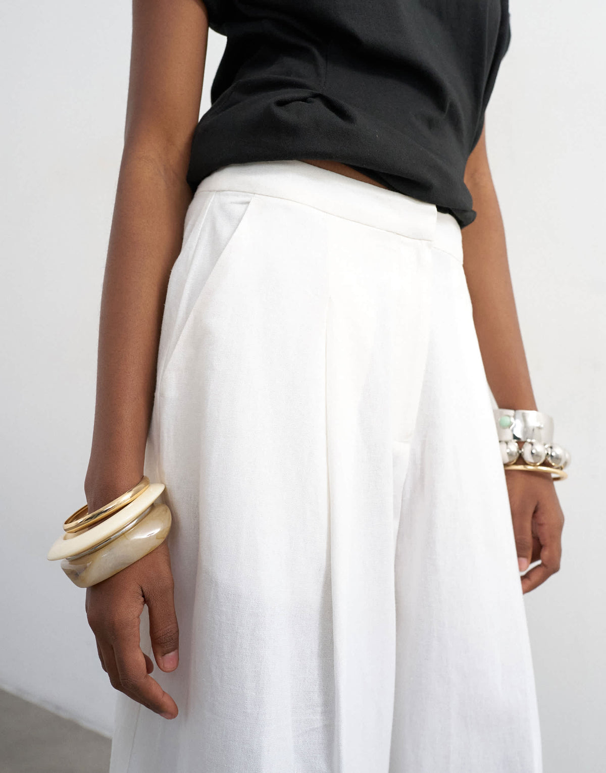 Topshop linen A line wide leg trouser in white