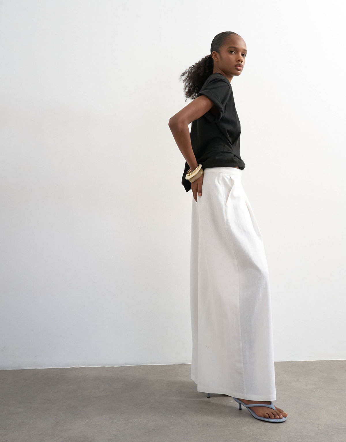 Topshop linen A line wide leg trouser in white