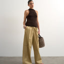 Topshop clean A line wide leg cargo with tie waist in beige