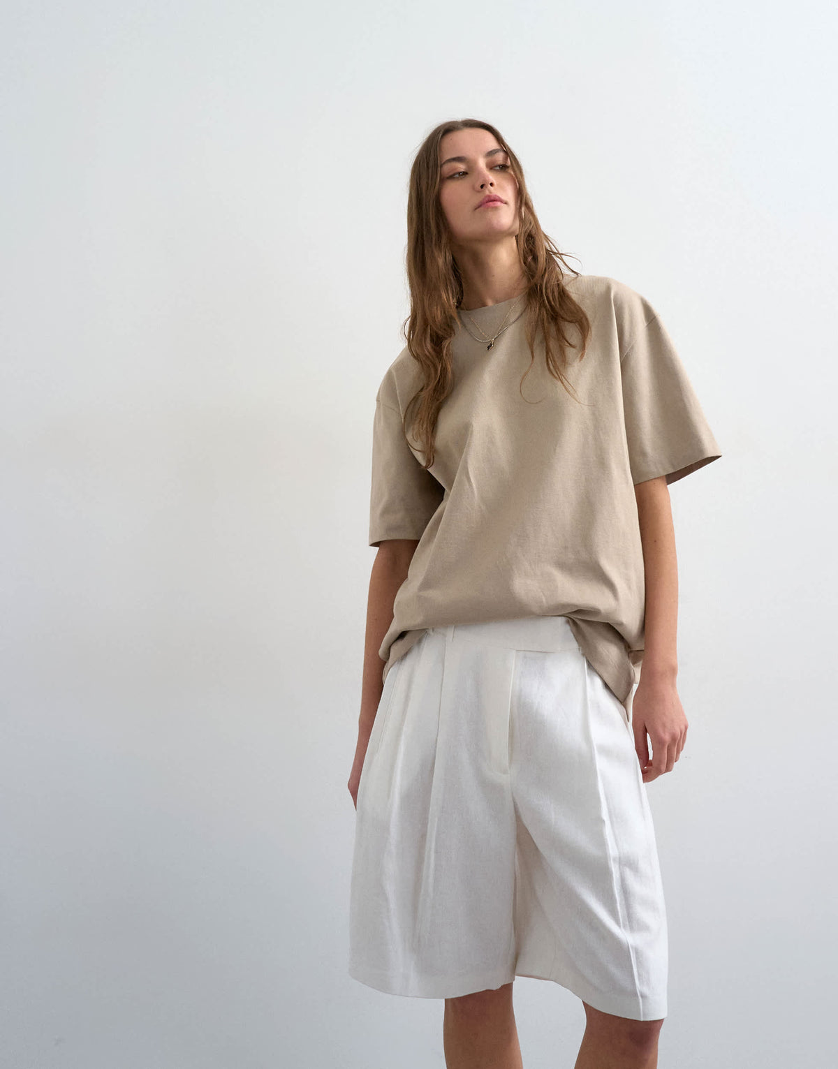 Topshop tailored linen blend ovoid bermuda shorts in ecru