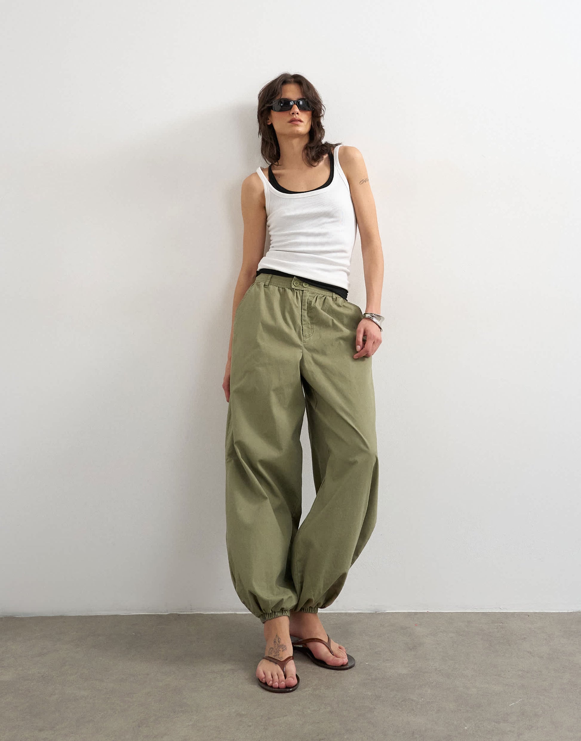 Topshop balloon ripstop cargo trouser in khaki