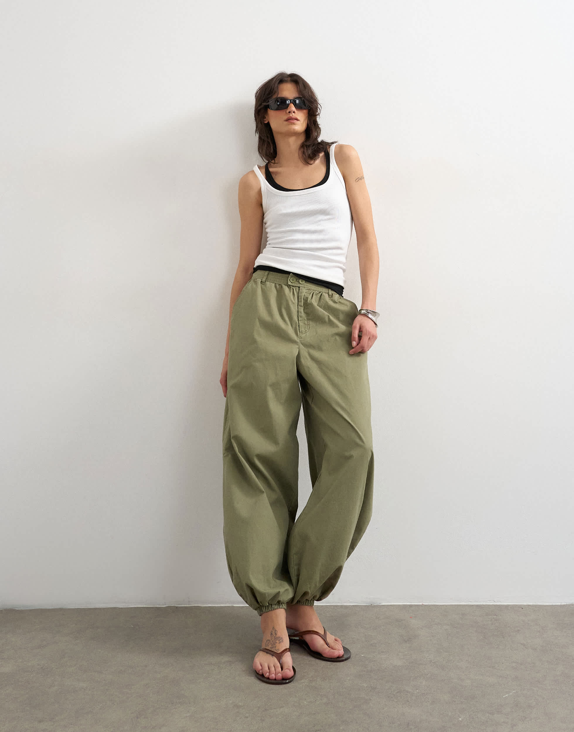 Topshop balloon ripstop cargo trouser in khaki