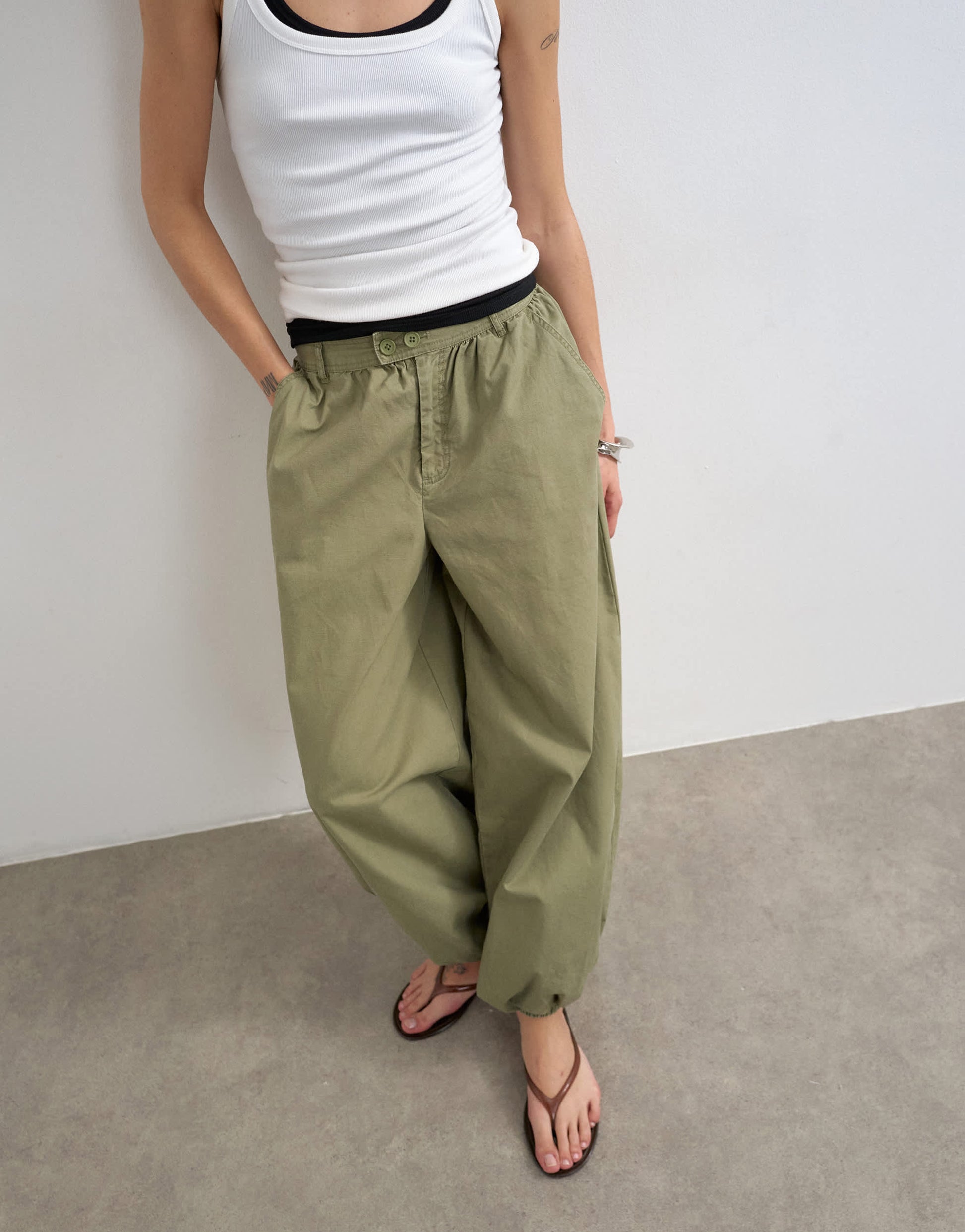 Topshop balloon ripstop cargo trouser in khaki