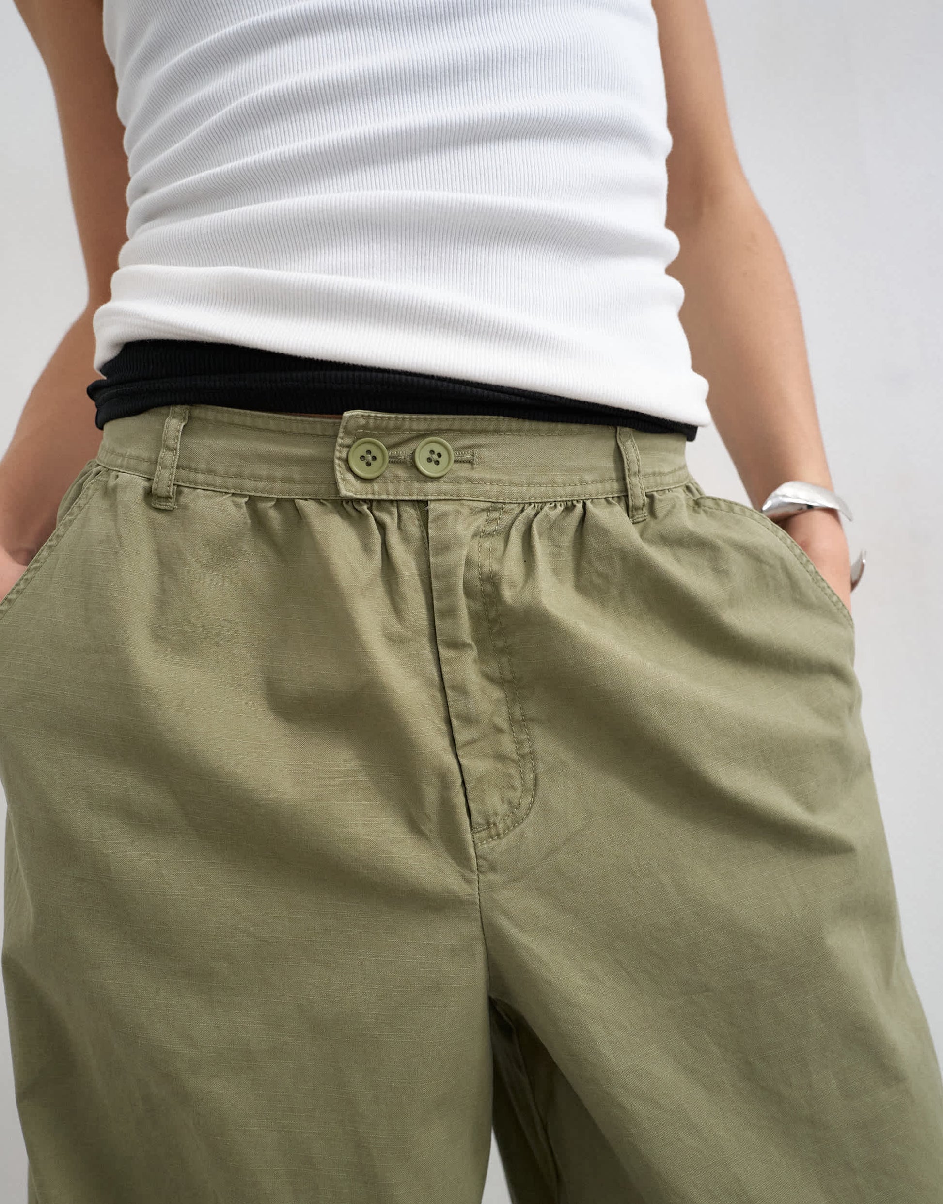 Topshop balloon ripstop cargo trouser in khaki