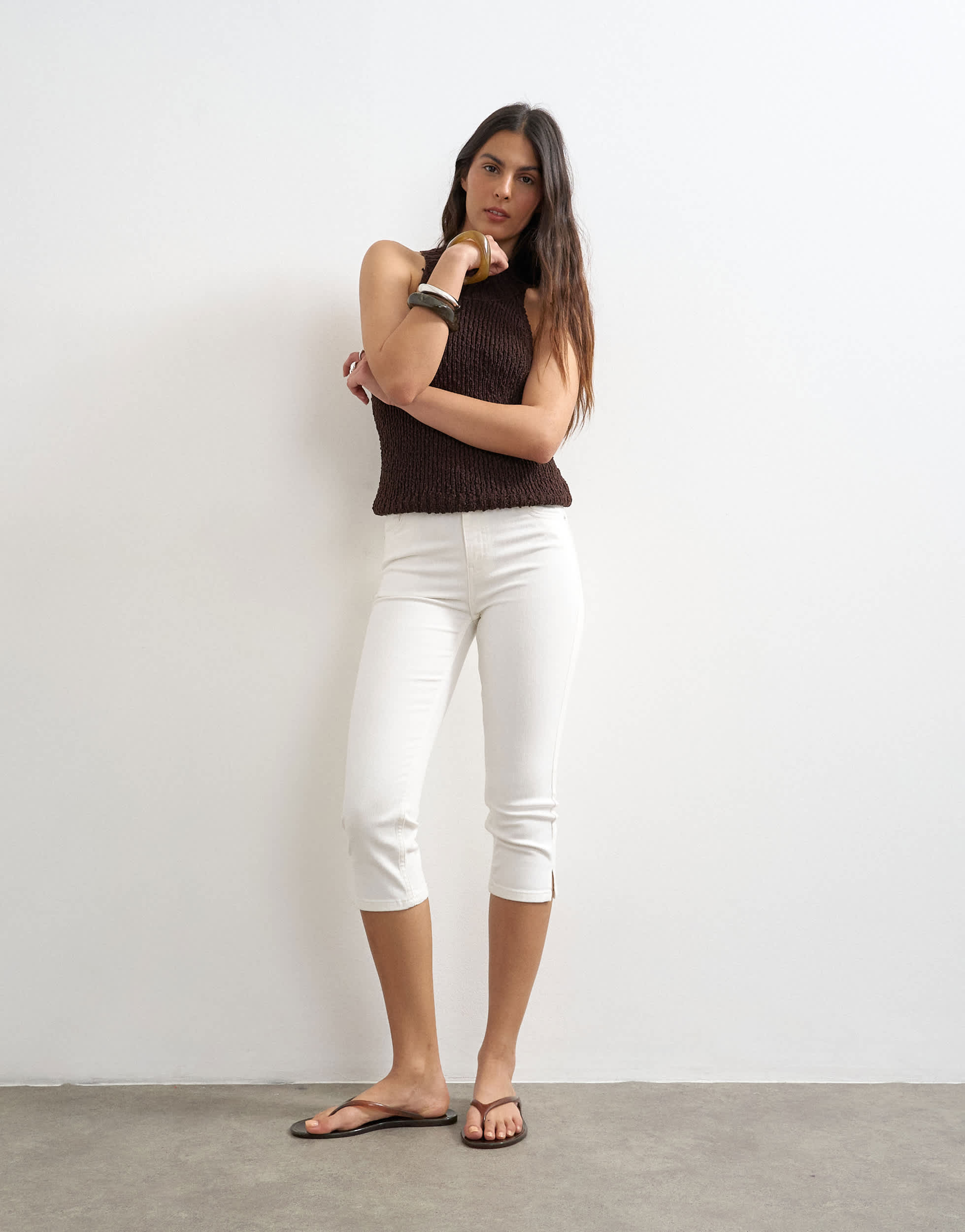Topshop high rise capris jean in white