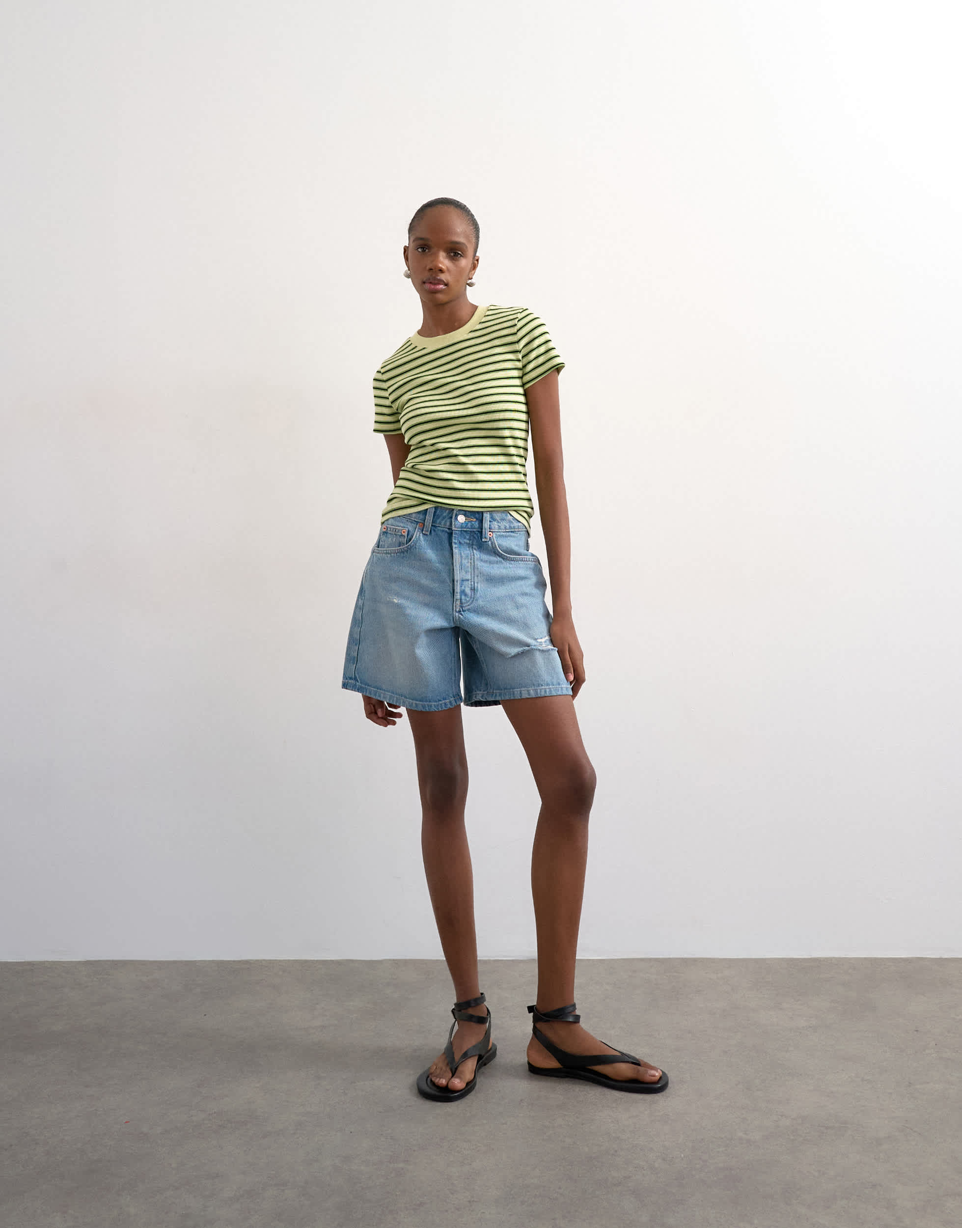 Topshop denim Editor short with rips in bleach