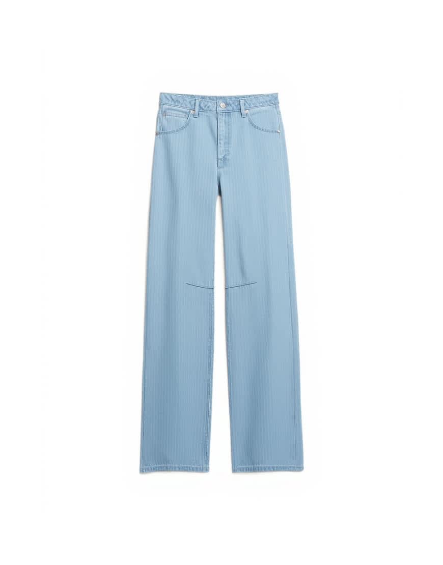 Topshop Barrel mid rise jean in bleach pinstripe