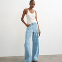 Topshop Barrel mid rise jean in bleach pinstripe