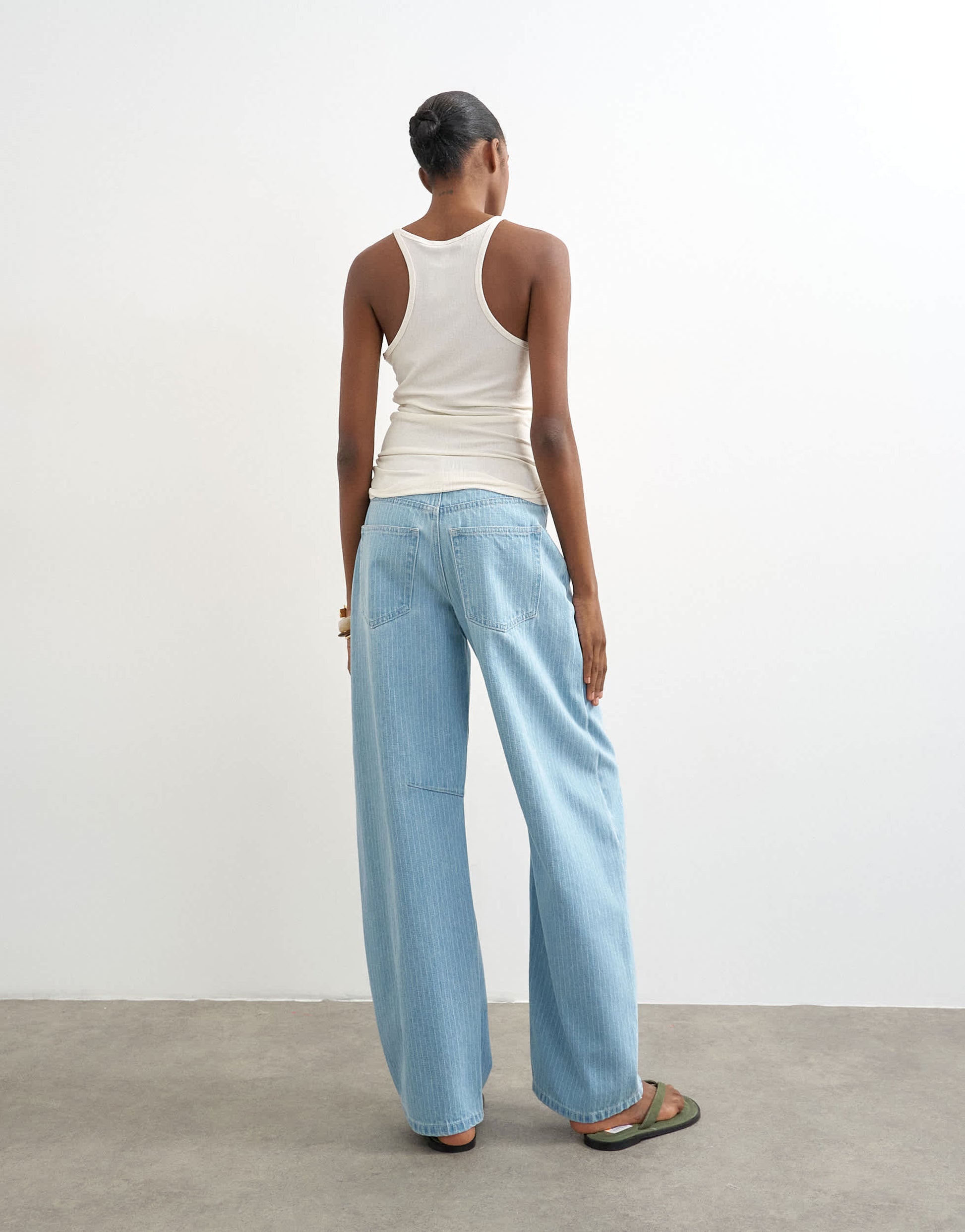 Topshop Barrel mid rise jean in bleach pinstripe