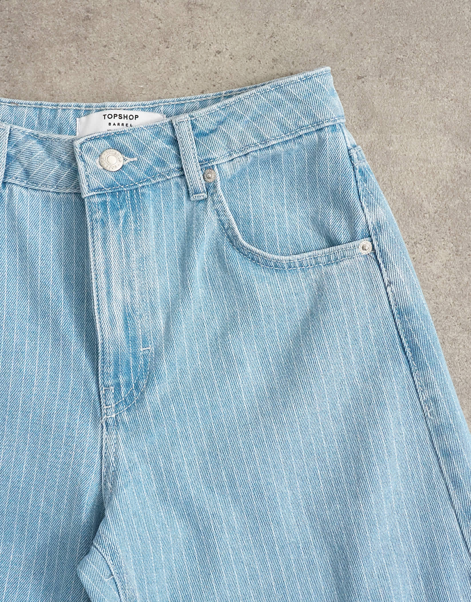 Topshop Barrel mid rise jean in bleach pinstripe