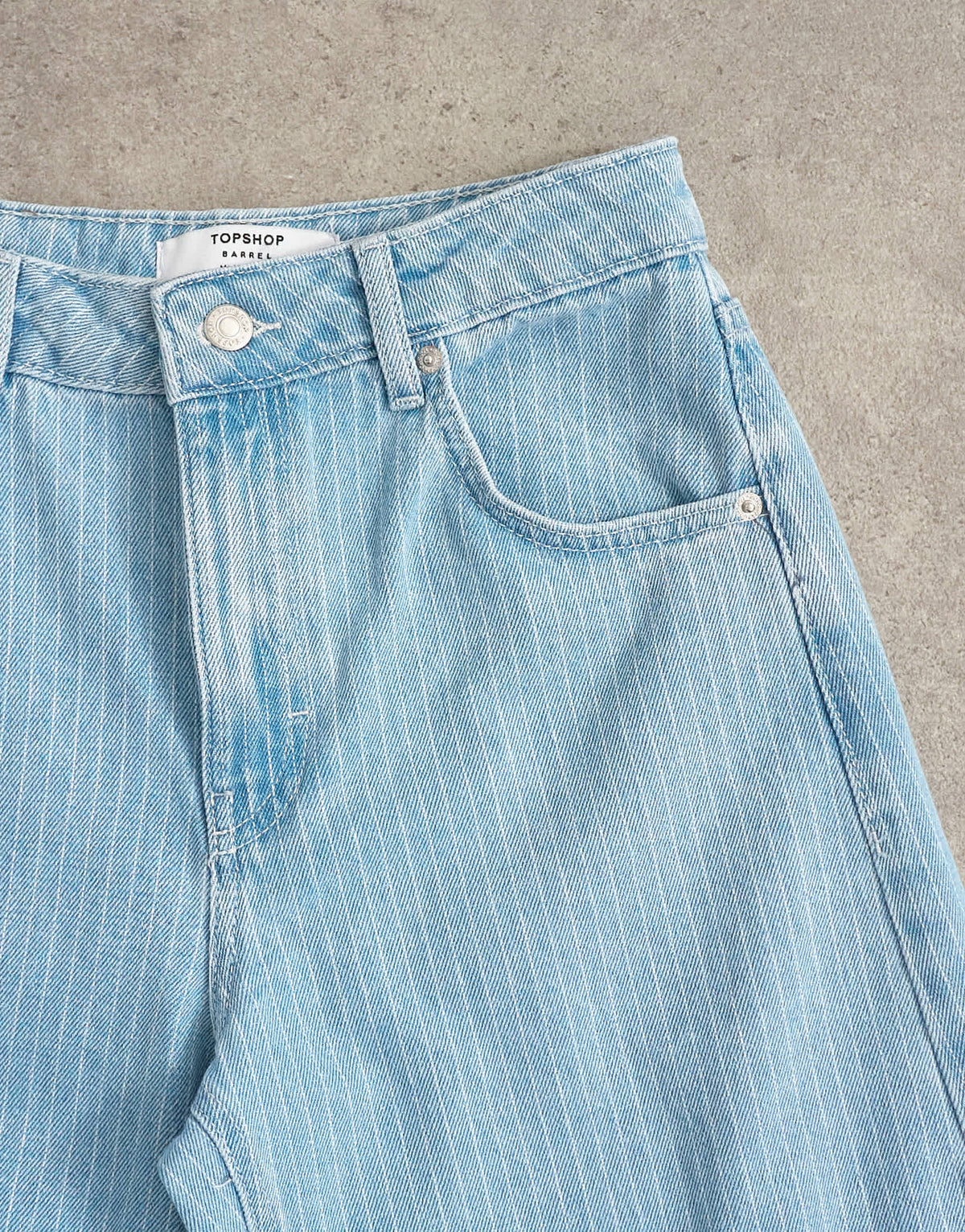 Topshop Barrel mid rise jean in bleach pinstripe