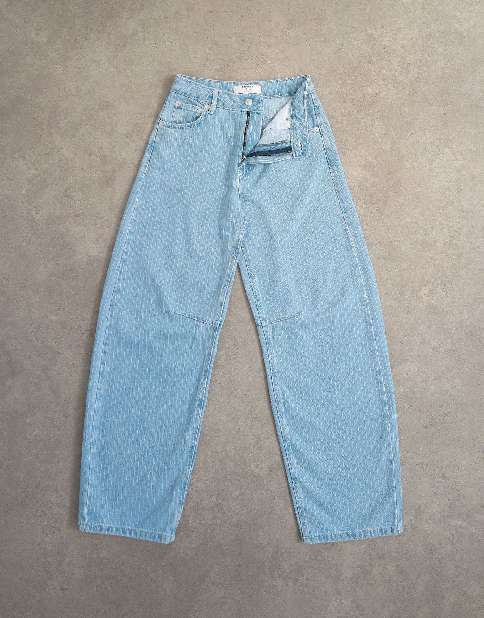 Topshop Barrel mid rise jean in bleach pinstripe