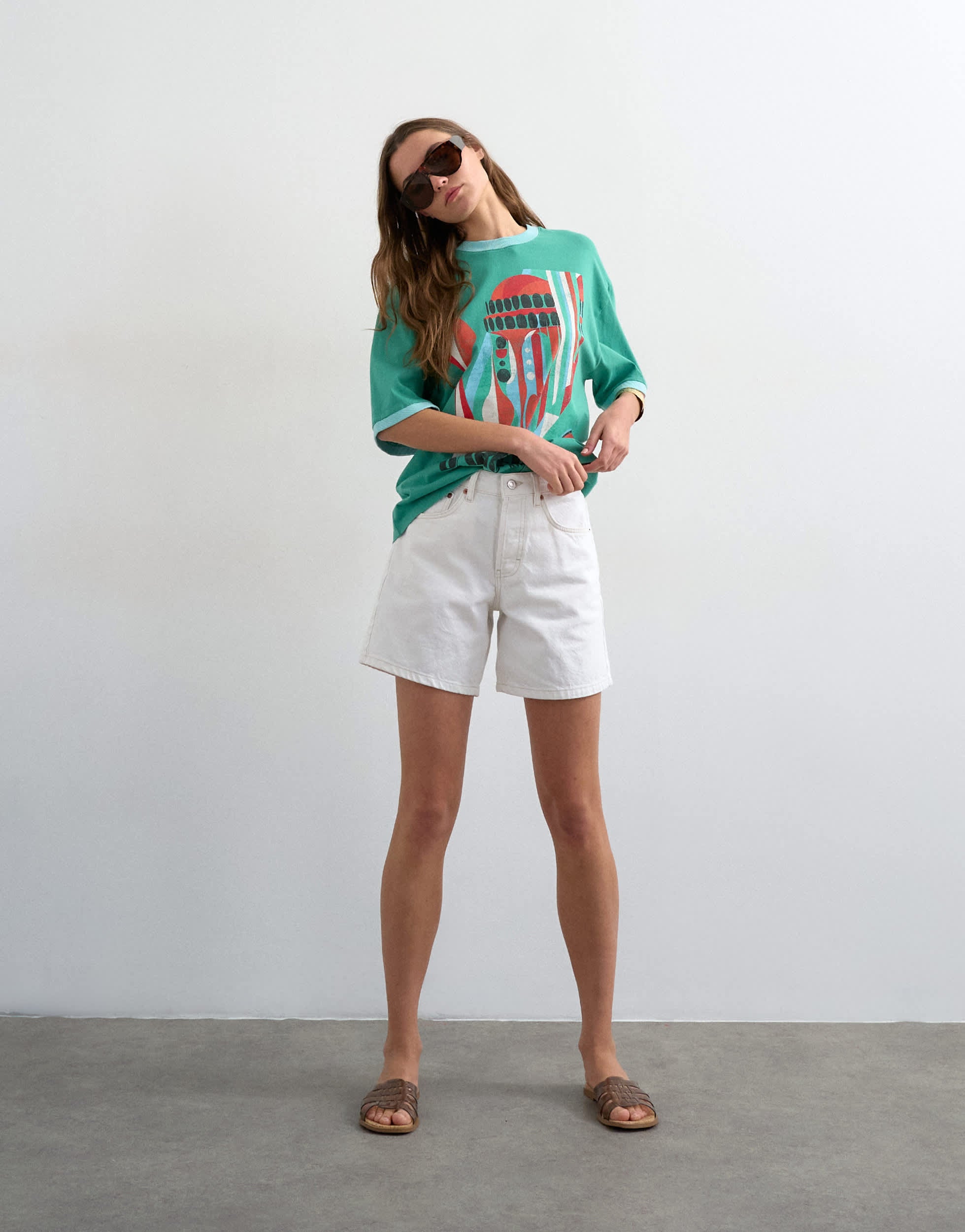Topshop denim Editor shorts in white