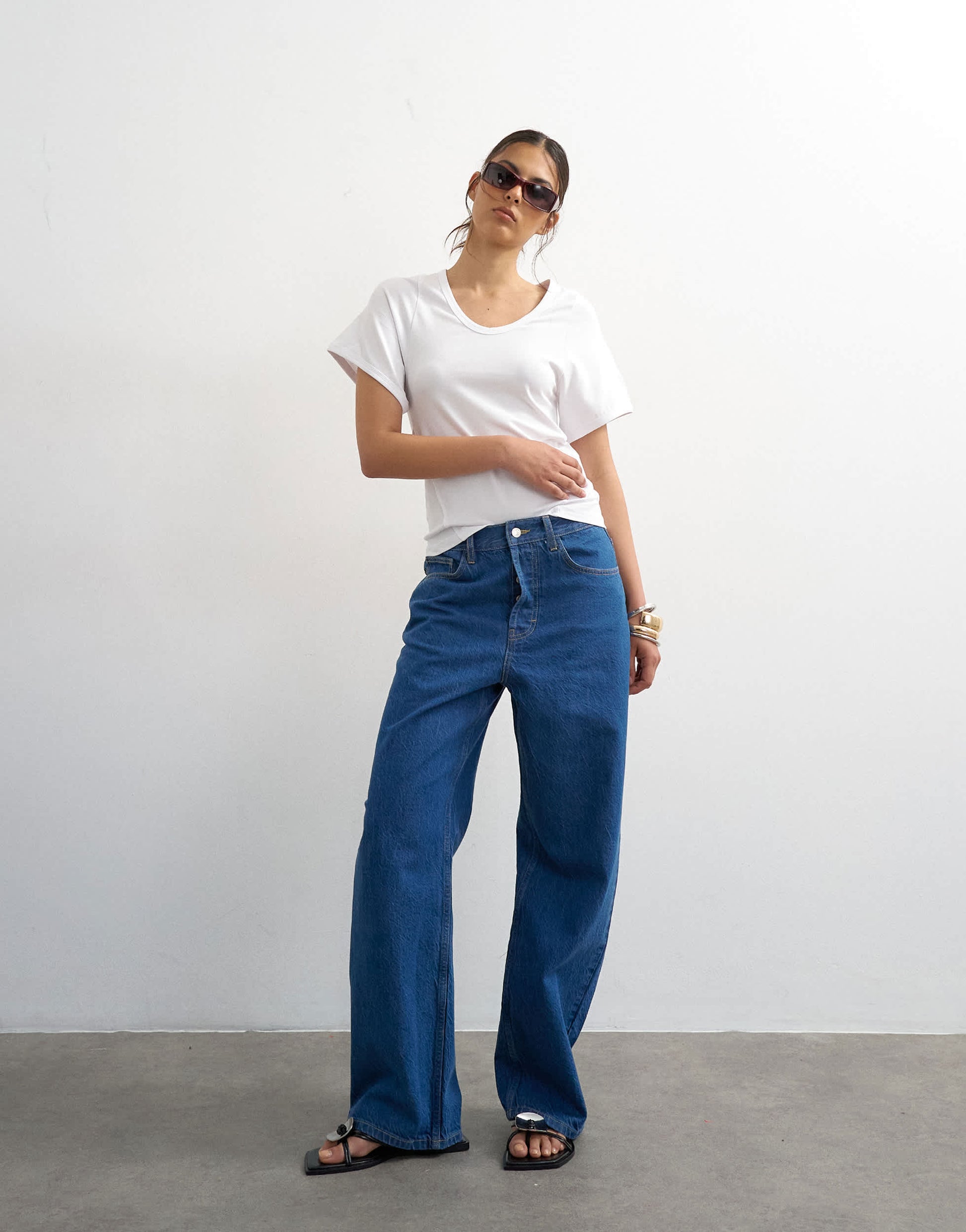 Topshop Column mid rise jean in rich blue