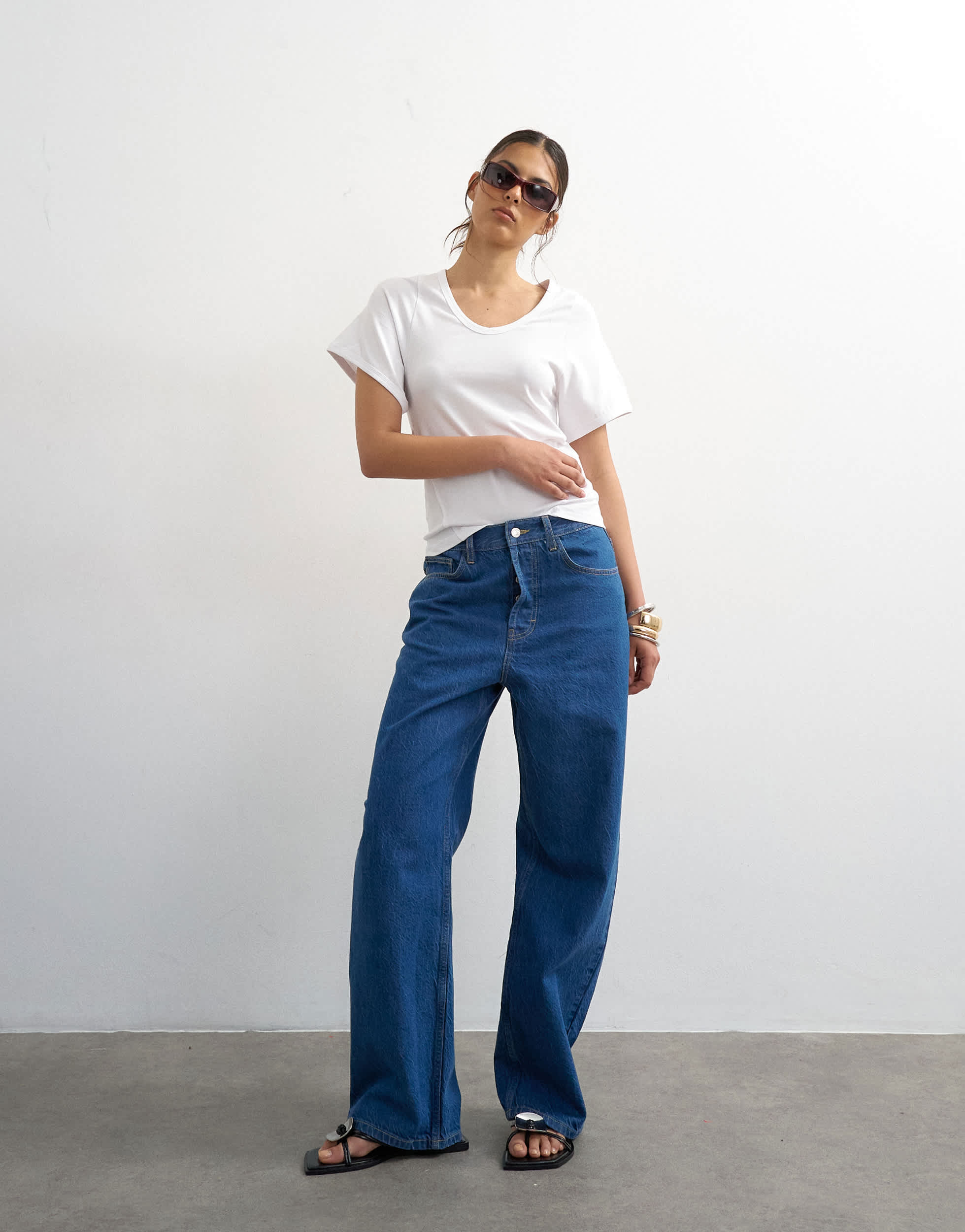 Topshop Column mid rise jean in rich blue