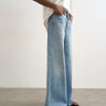 Topshop Horizon mid rise wide leg jean with let down hem detail in vintage blue