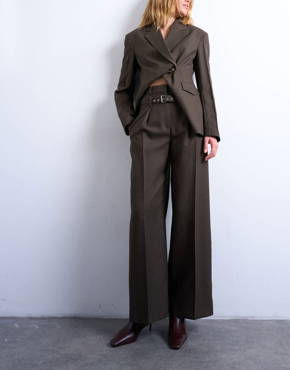Ensemble Topshop marron taille haute avec ceinture