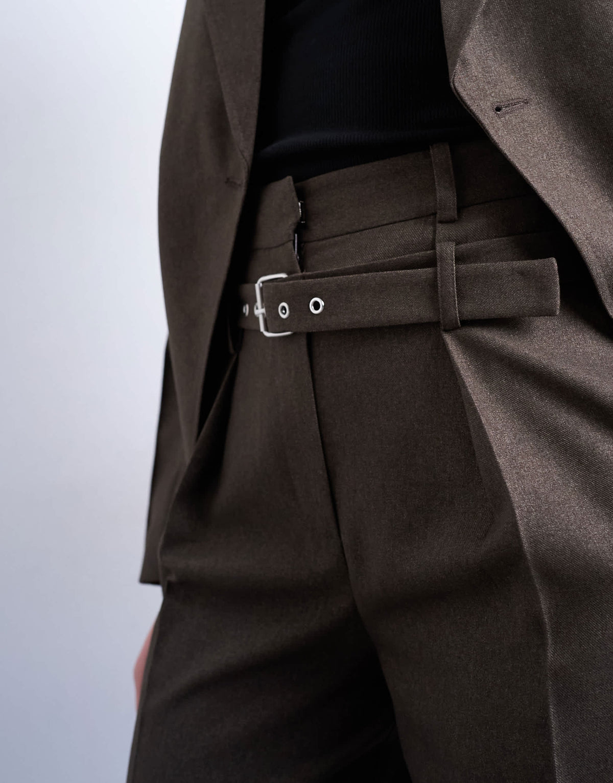 Topshop co ord high waisted belted trouser in brown