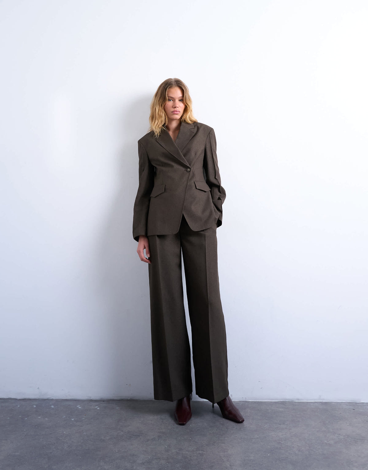 Topshop co ord high waisted belted trouser in brown