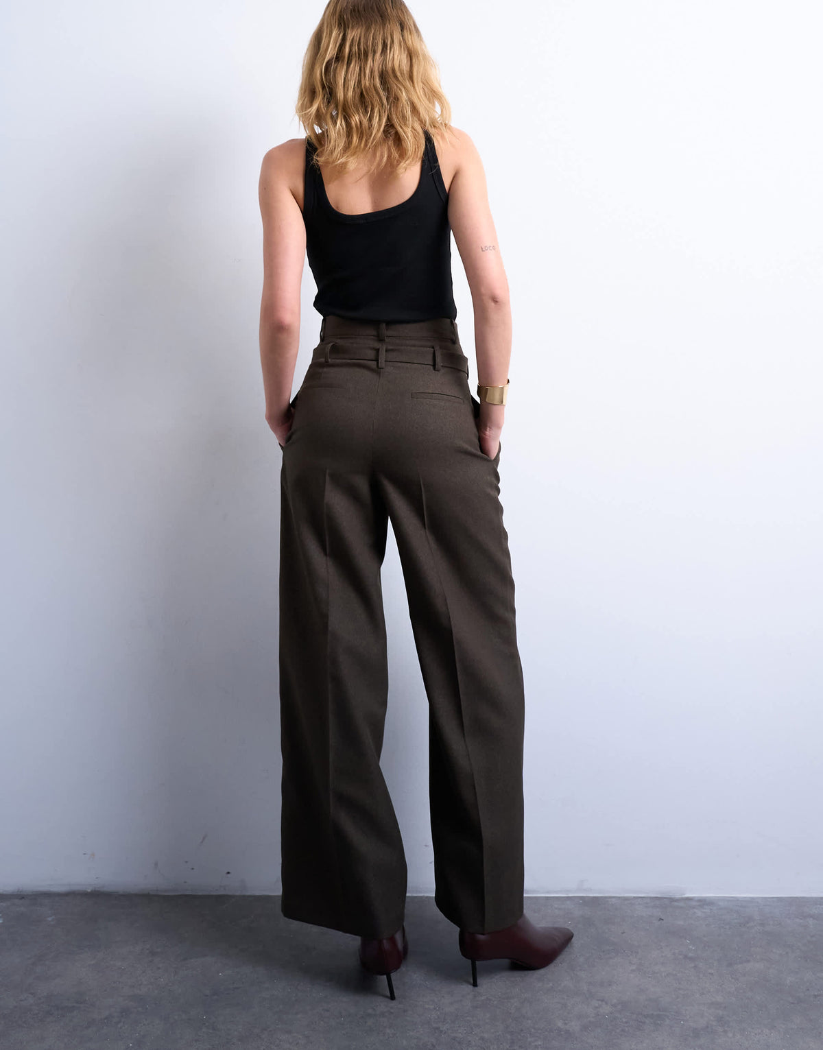 Topshop co ord high waisted belted trouser in brown