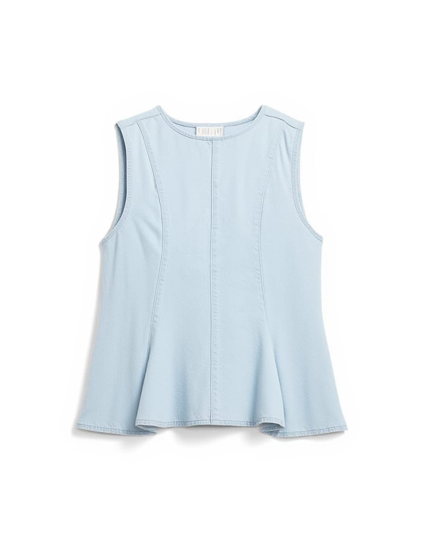 Topshop denim seamed peplum top in bleach