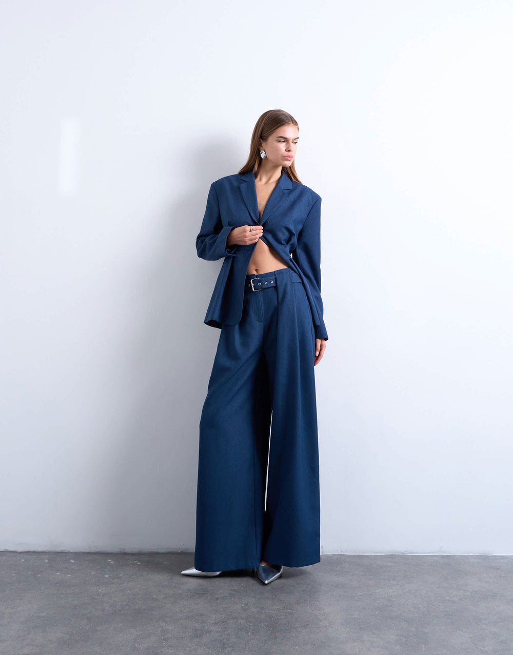 Topshop co ord belted highwaisted double pleat trouser in navy