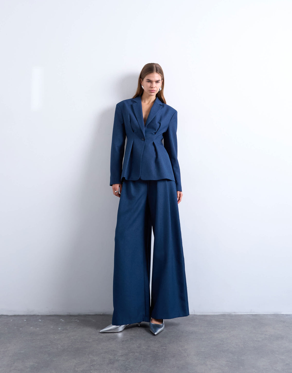 Topshop co ord belted highwaisted double pleat trouser in navy