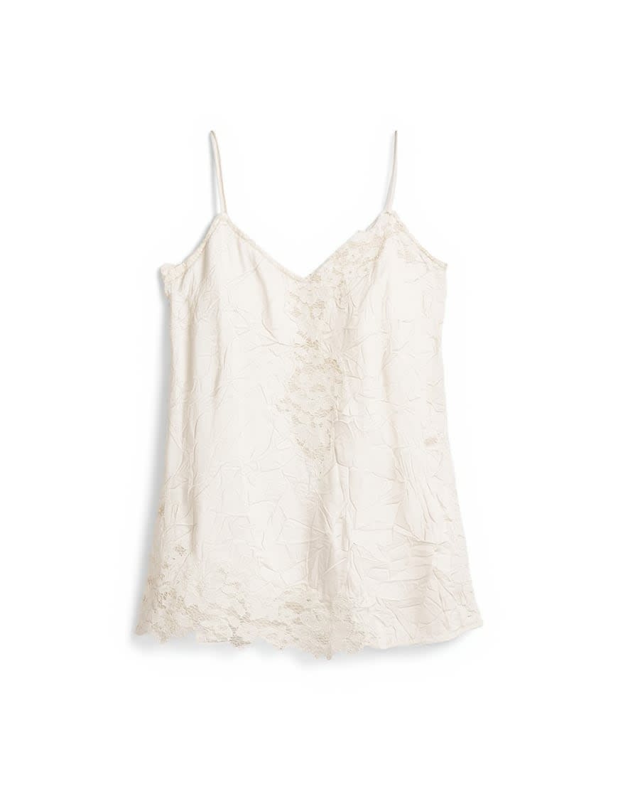Topshop crinkle satin top with lace inserts in ivory