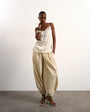 Topshop crinkle satin top with lace inserts in ivory