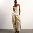 Topshop crinkle satin top with lace inserts in ivory