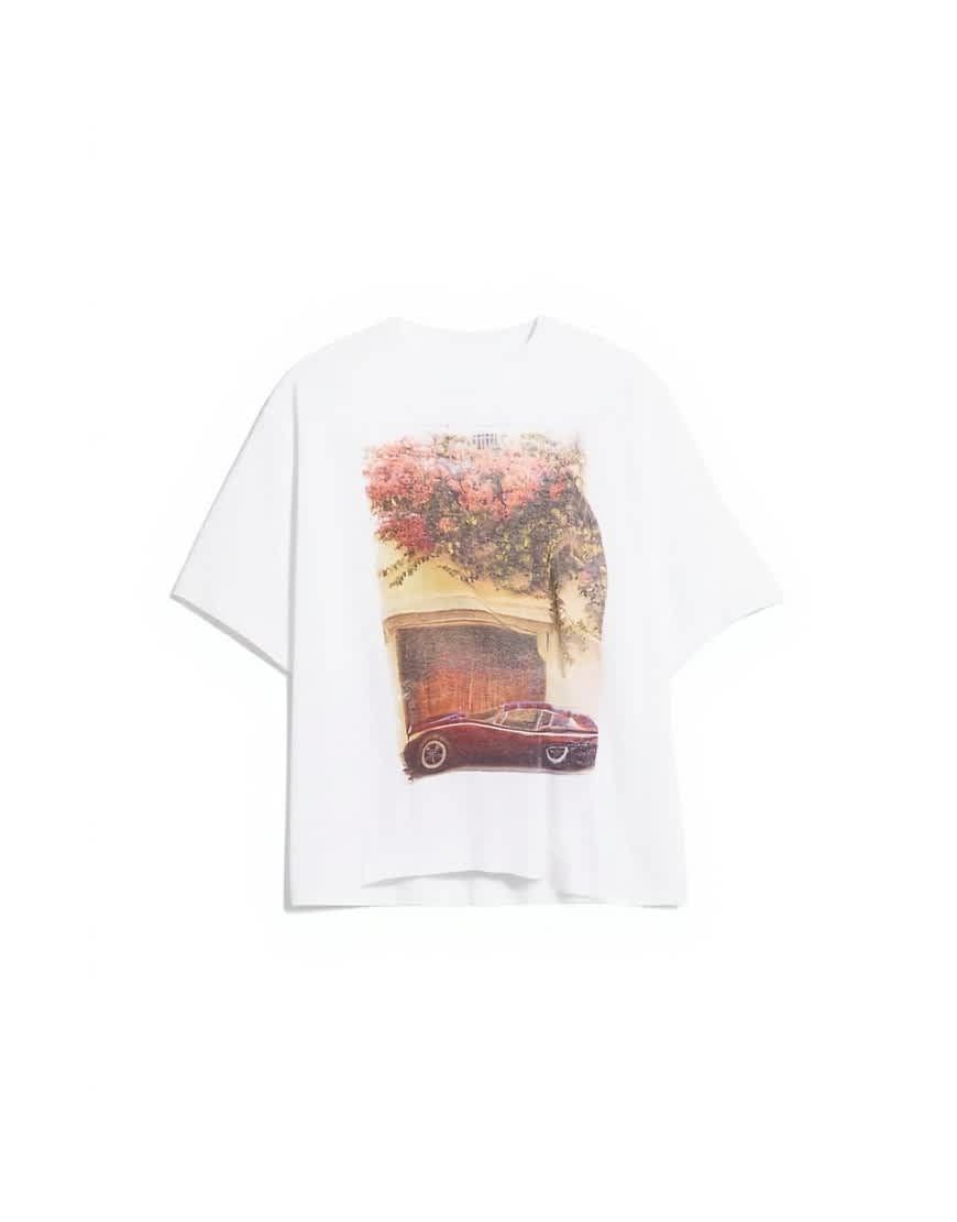 Topshop graphic oversized retro car print tee in white