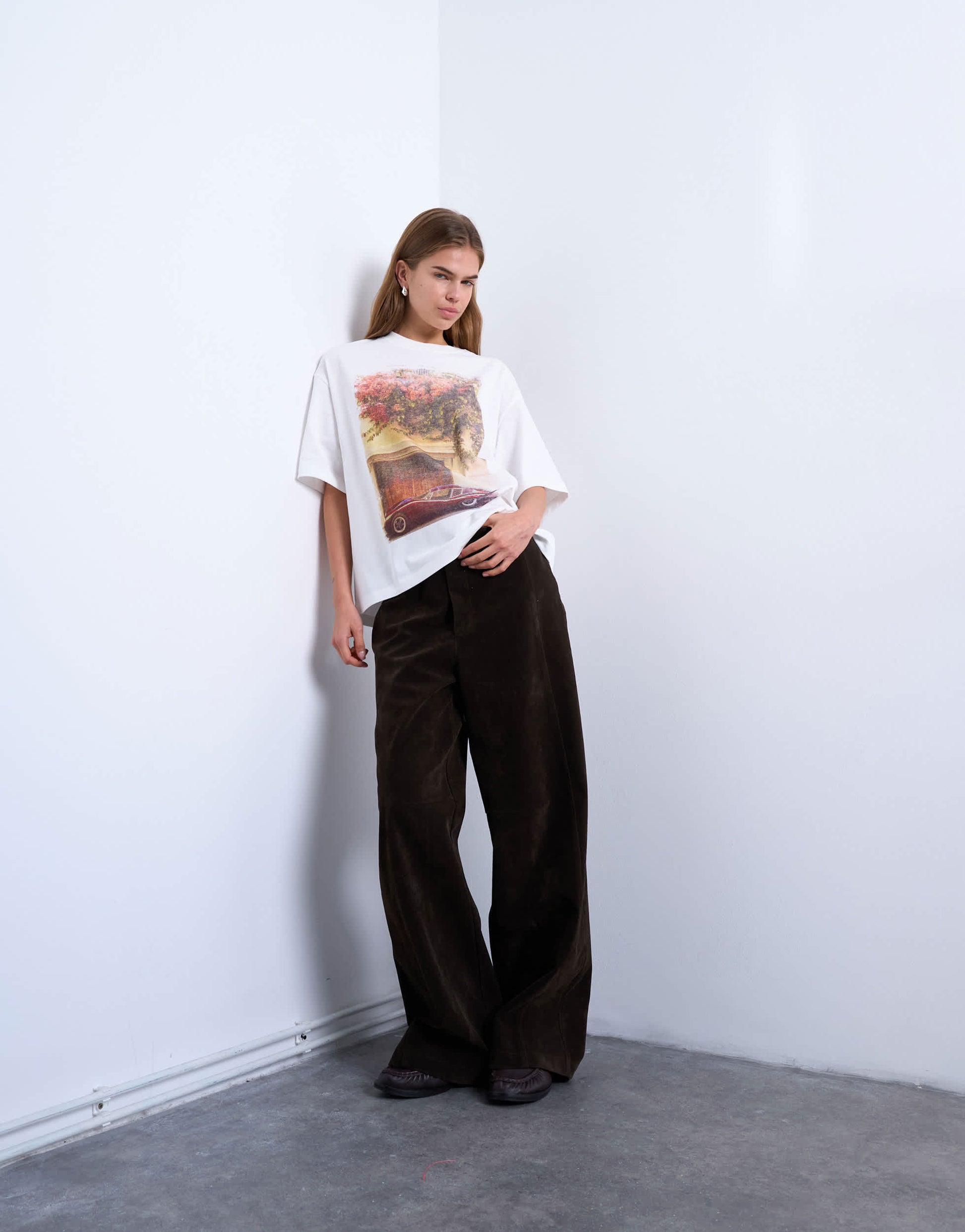 Topshop graphic oversized retro car print tee in white