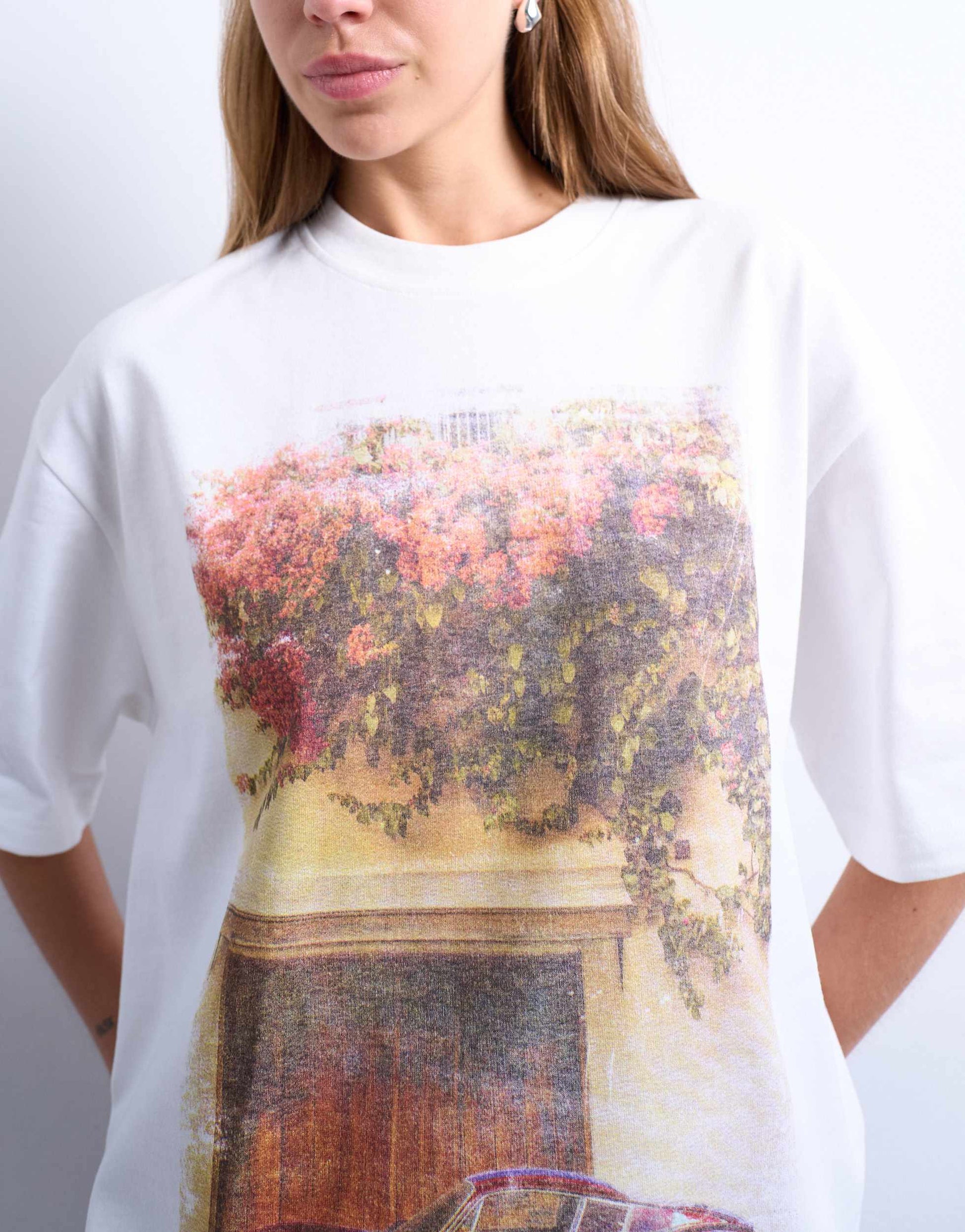 Topshop graphic oversized retro car print tee in white