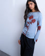 Topshop microfibre floral print long sleeve top in blue