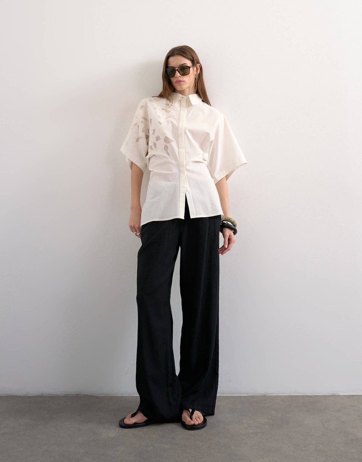 Topshop oversized cutwork short sleeve shirt in white