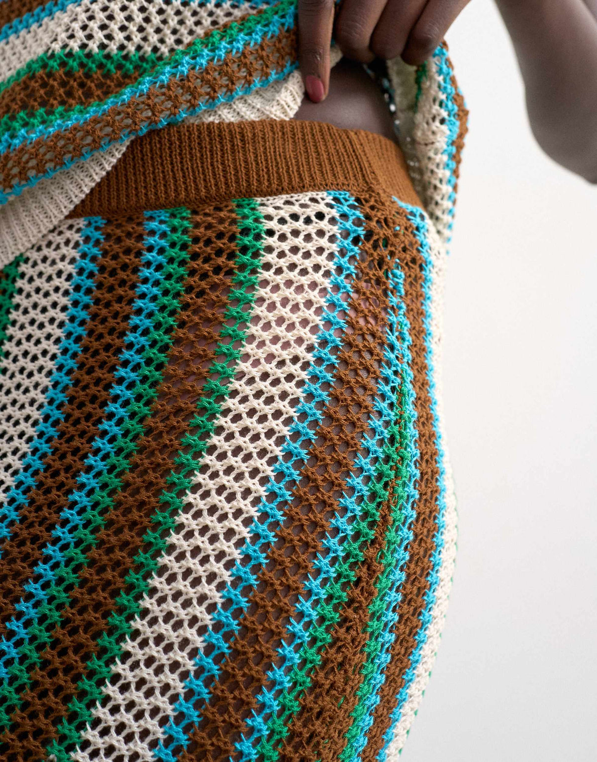 Topshop knitted multi stripe co-ord maxi skirt in blue and brown