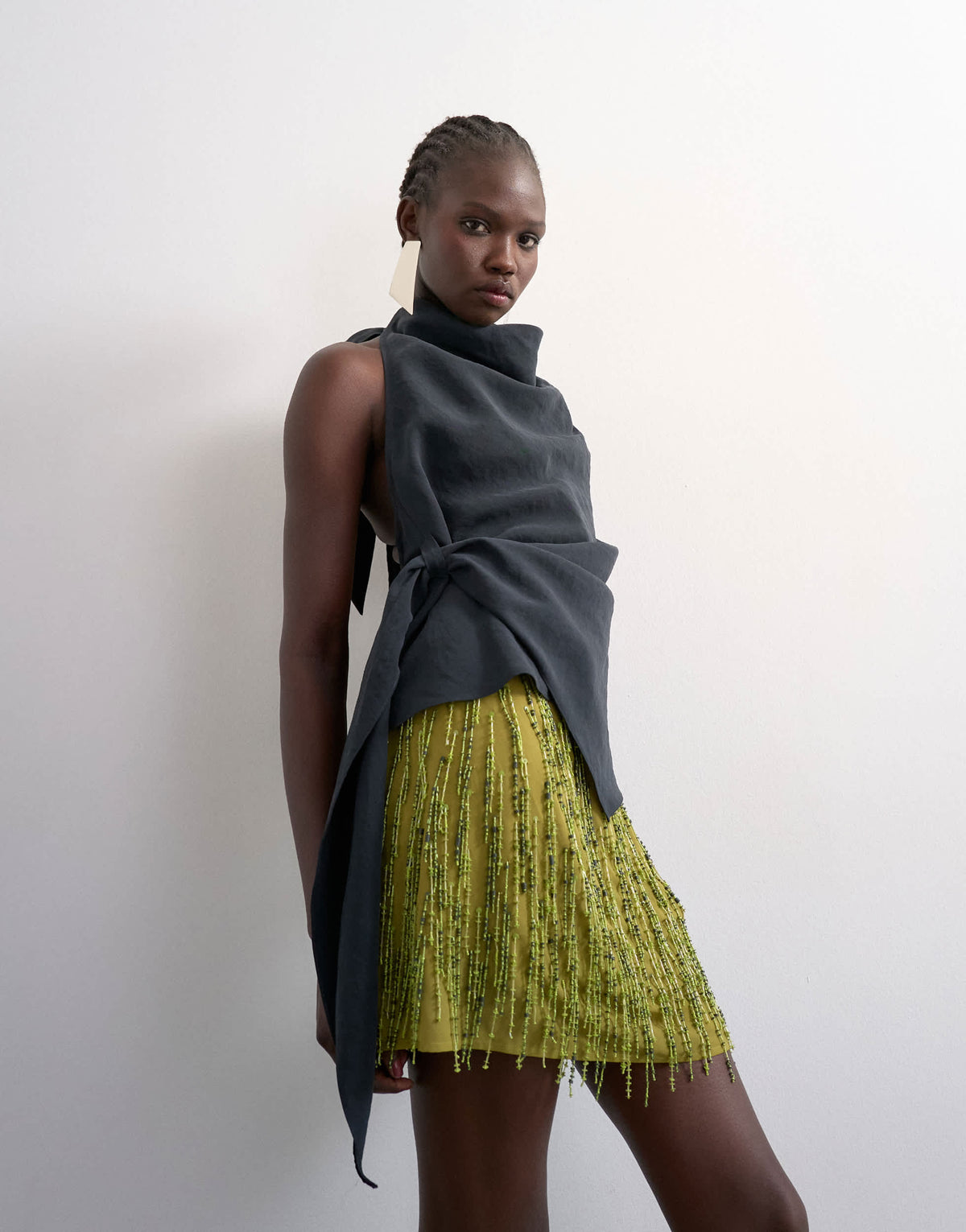 Topshop heavy beaded mini skirt in green