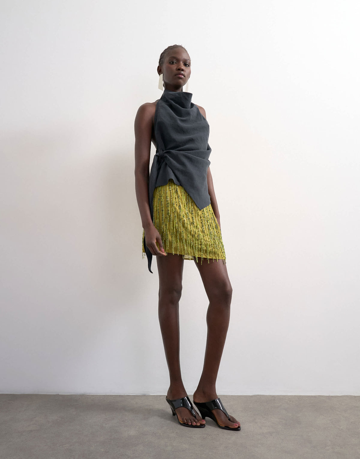 Topshop heavy beaded mini skirt in green