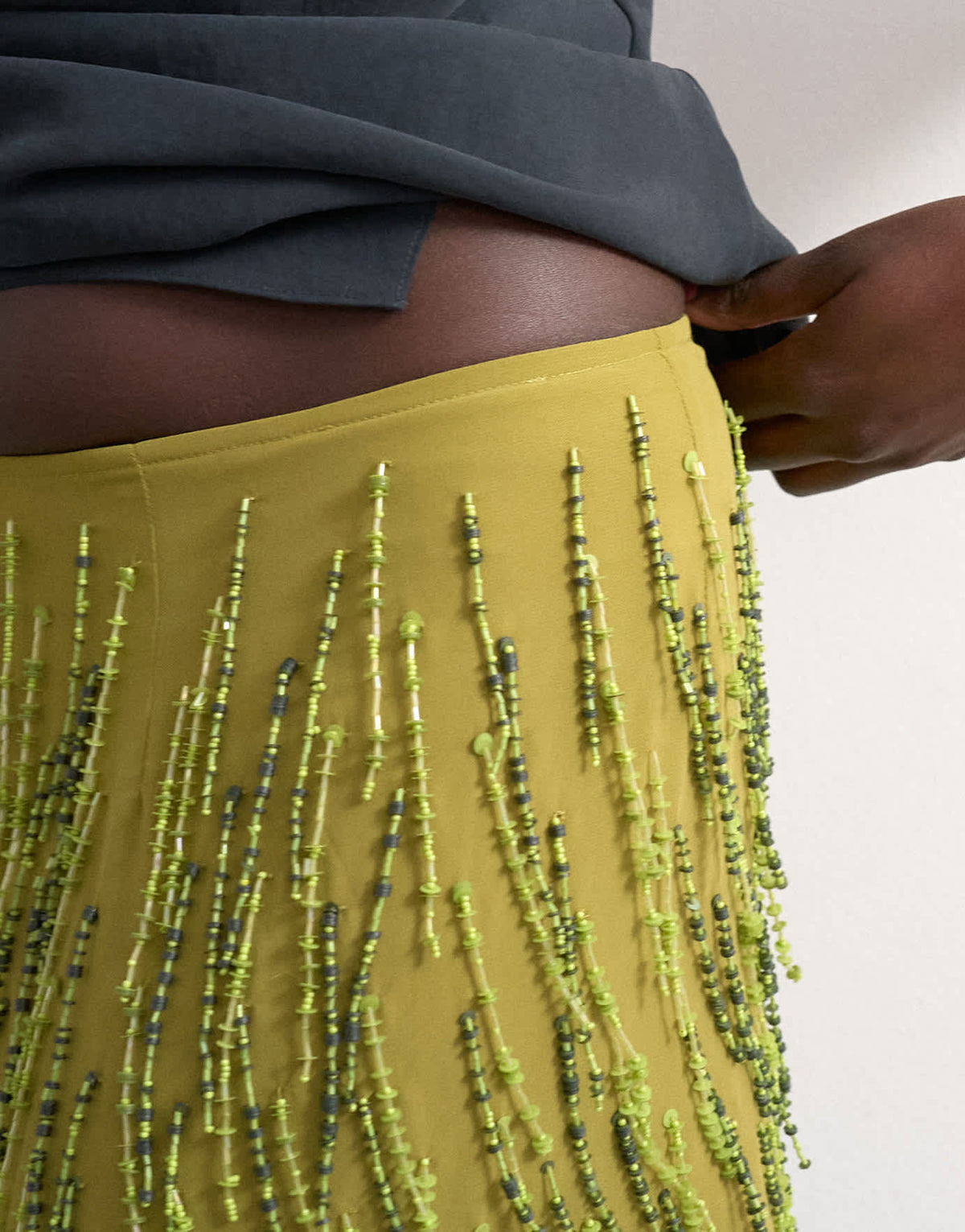 Topshop heavy beaded mini skirt in green