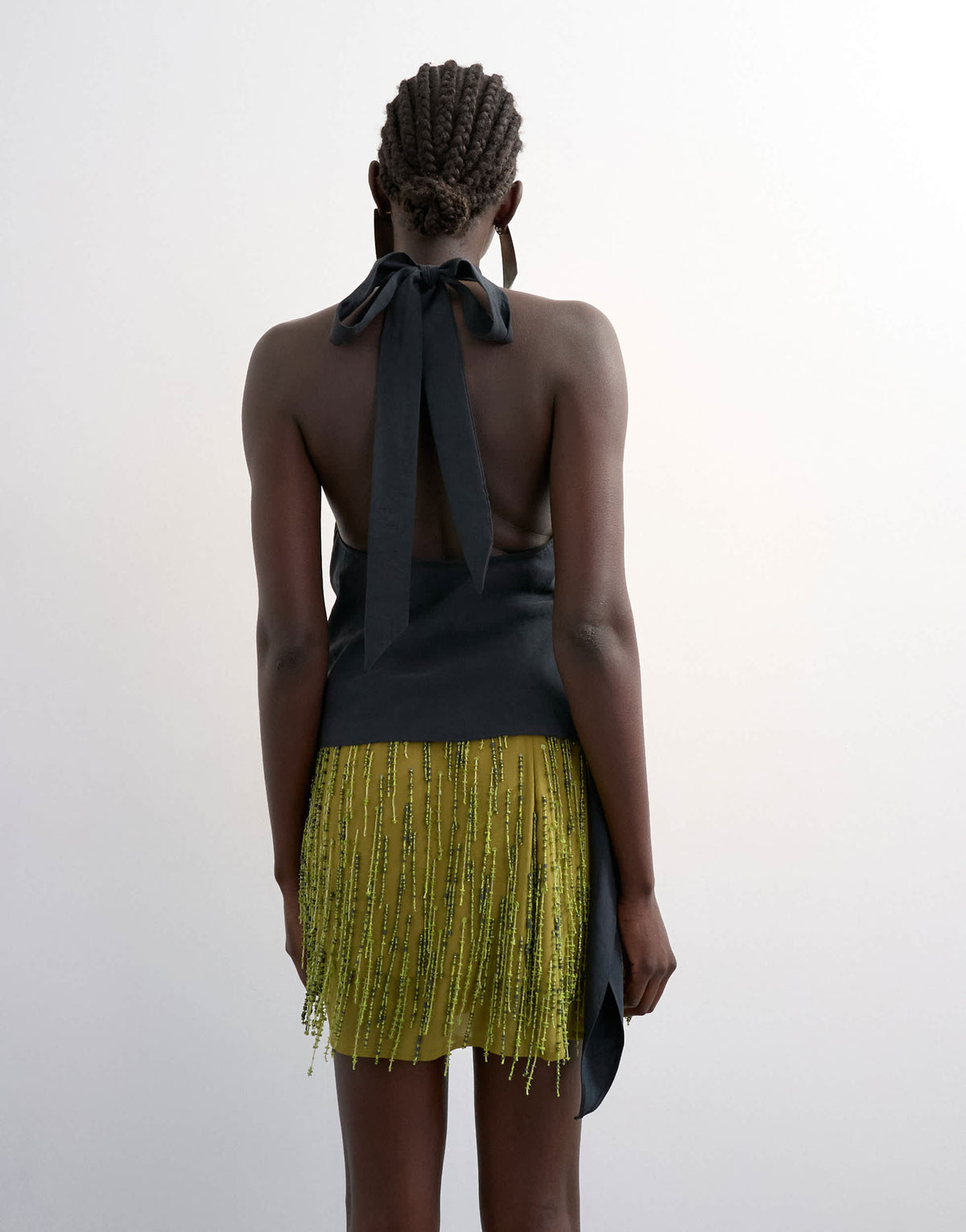 Topshop heavy beaded mini skirt in green