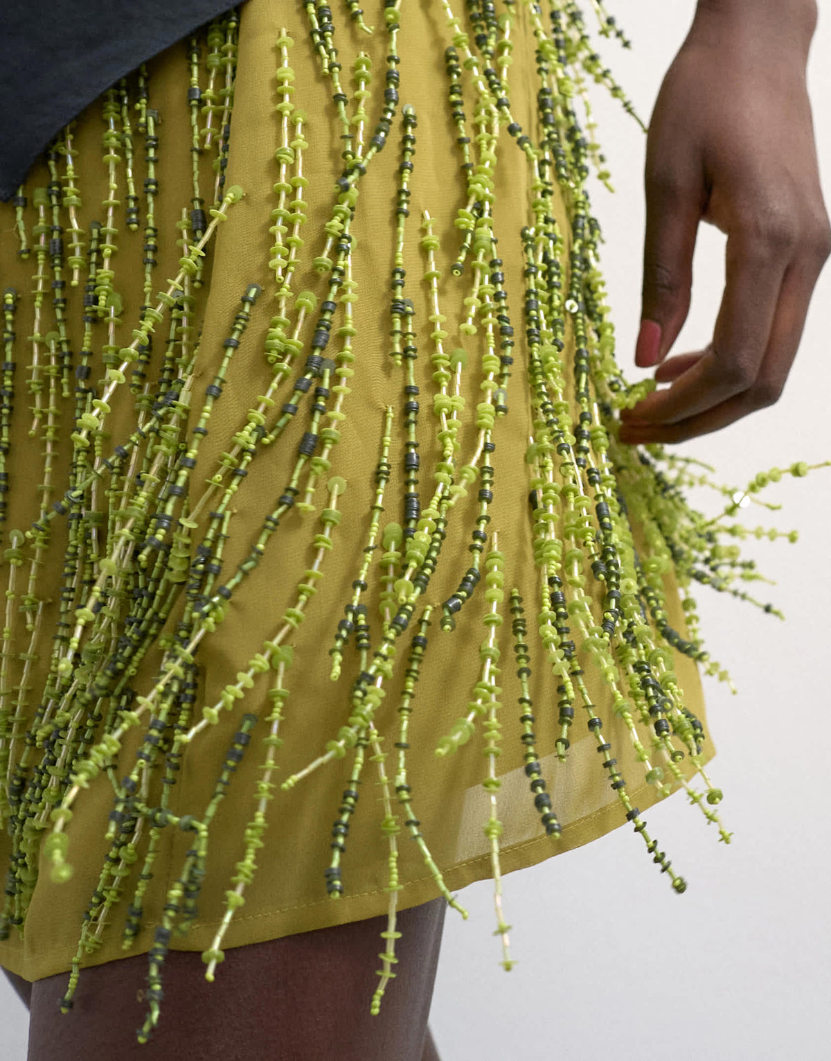 Topshop heavy beaded mini skirt in green