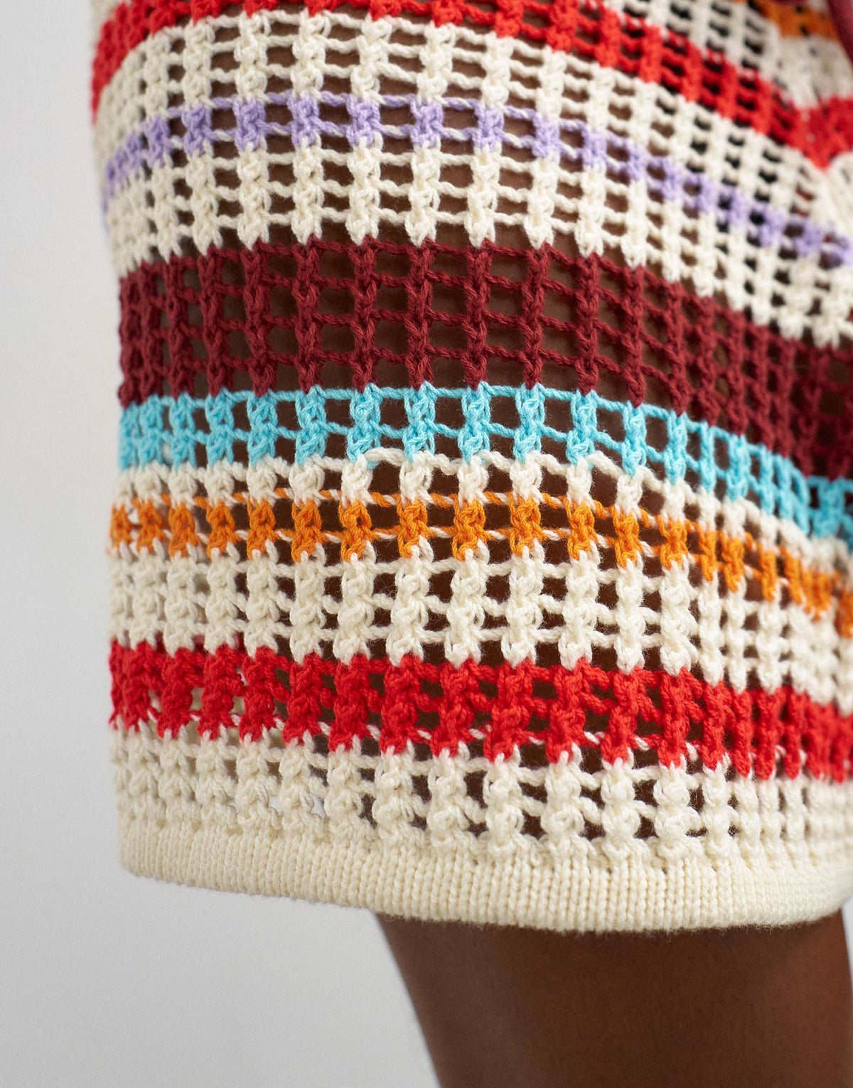 Topshop knitted crochet stripe co-ord short in burgundy