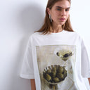 Topshop graphic martini print oversized tee in ivory