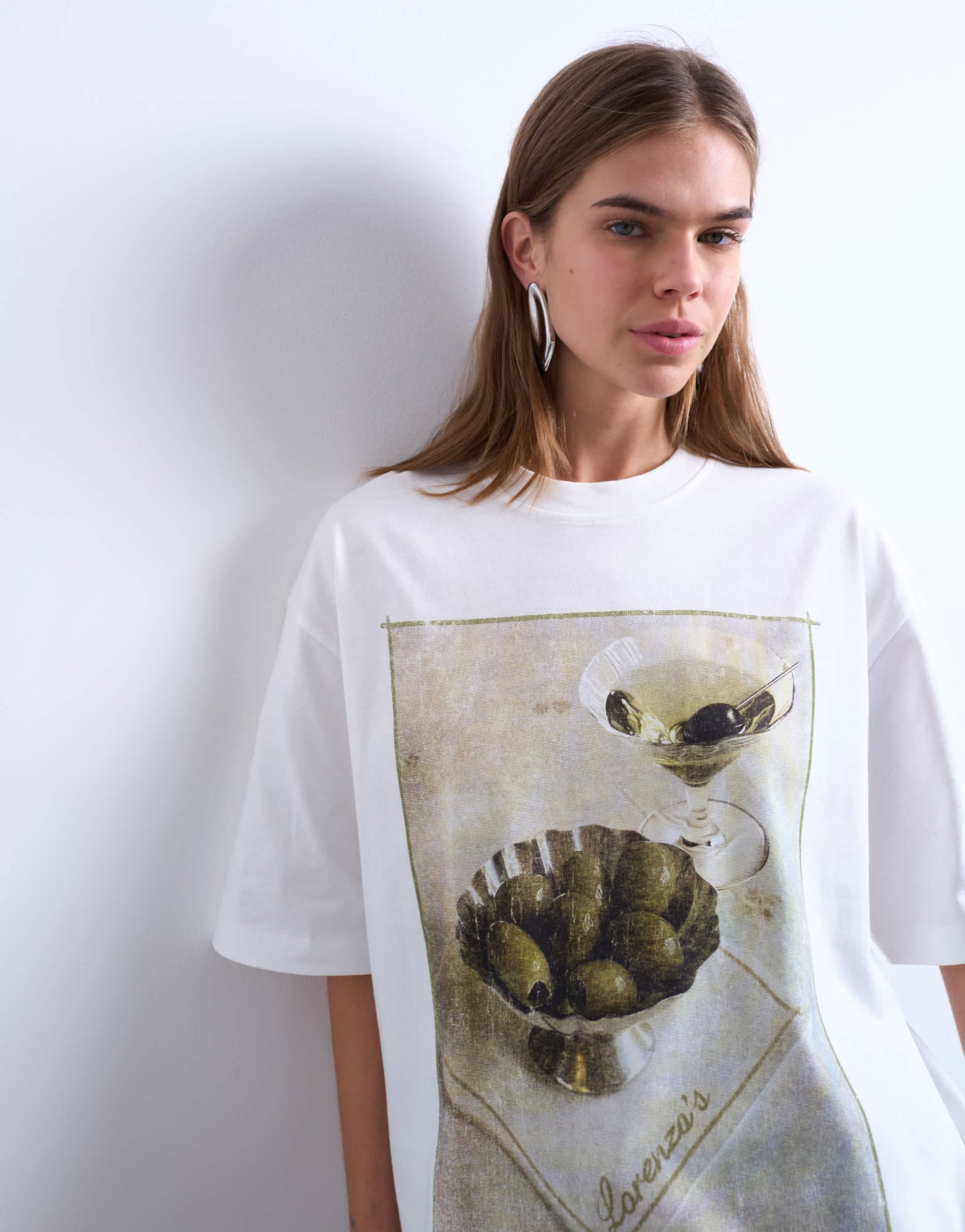 Topshop graphic martini print oversized tee in ivory