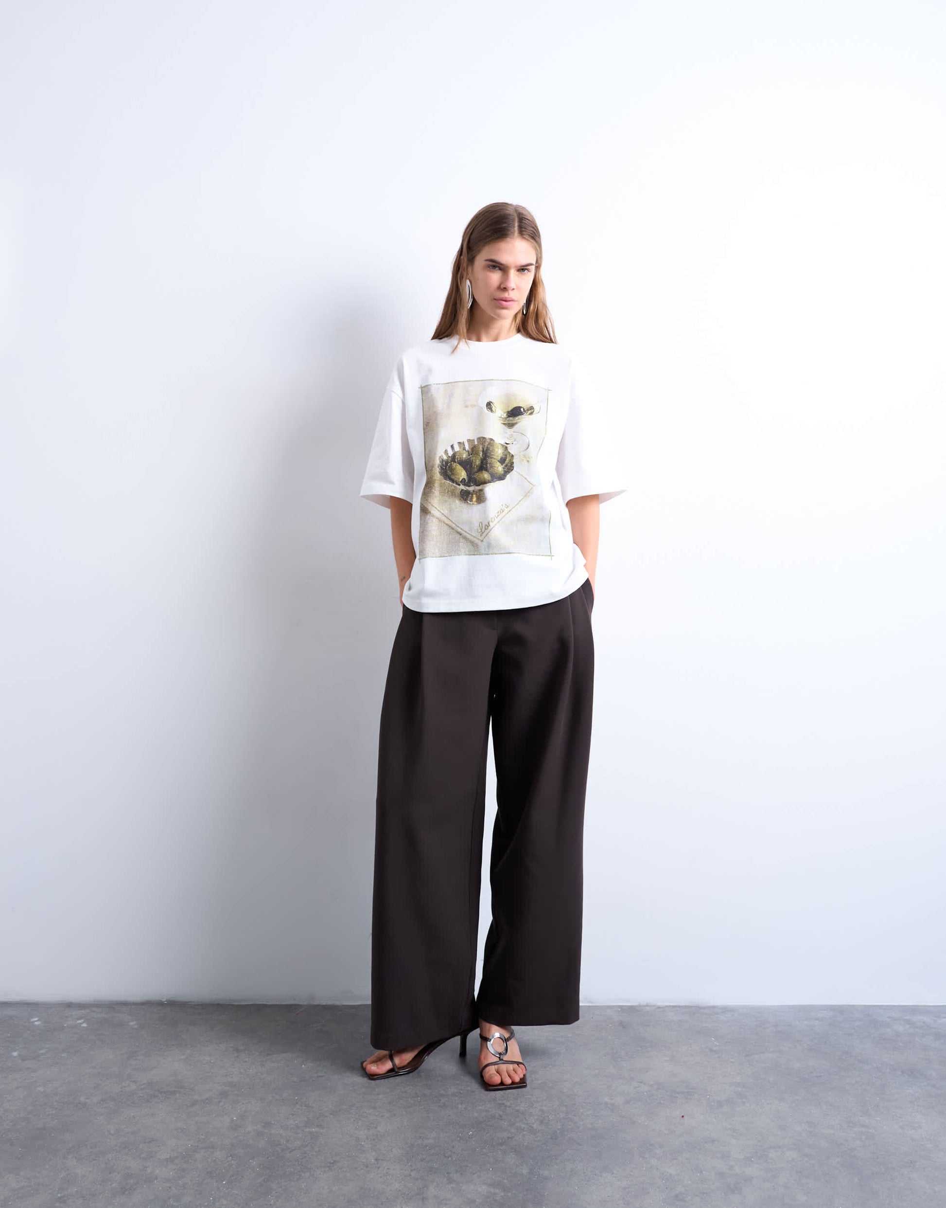 Topshop graphic martini print oversized tee in ivory