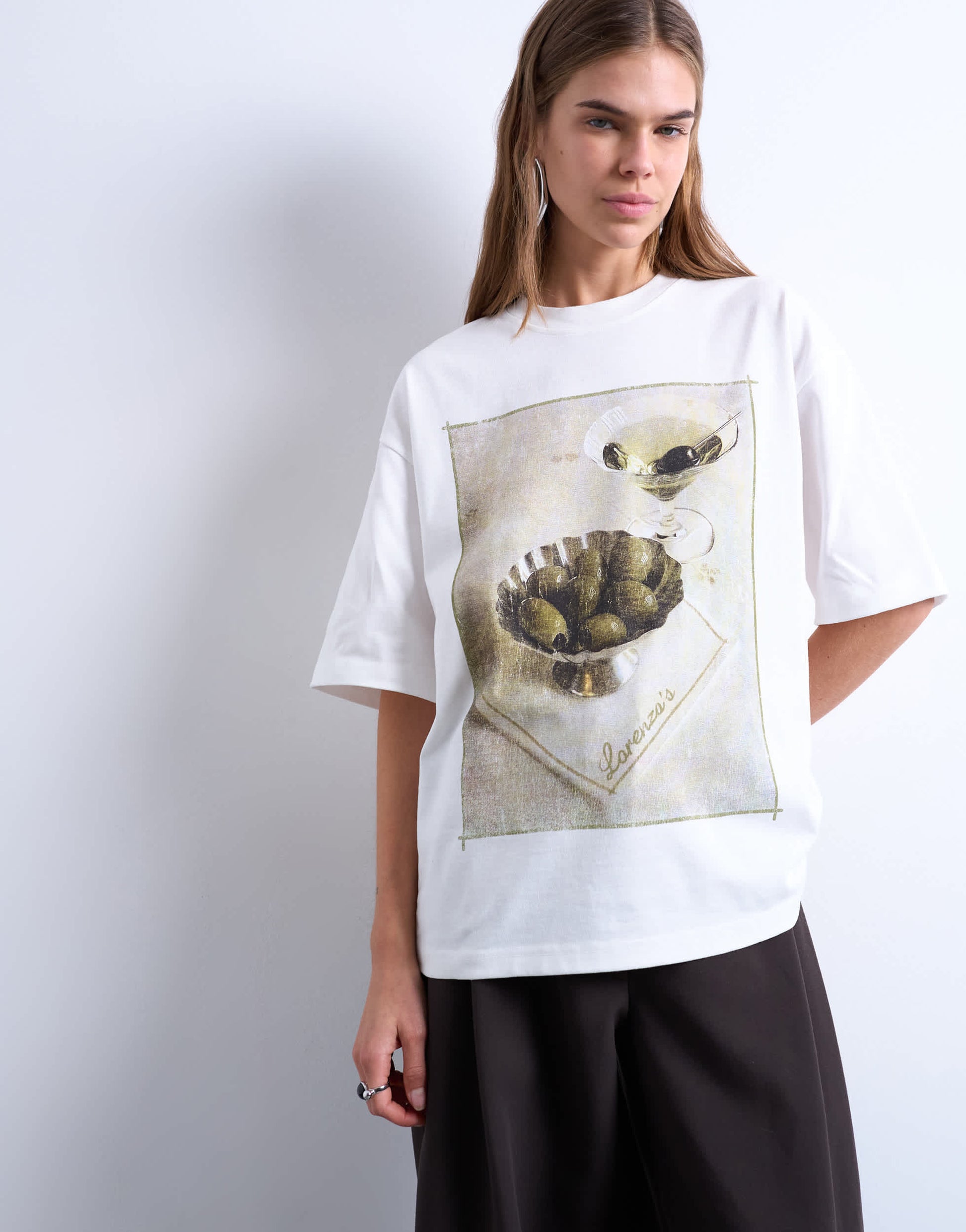 Topshop graphic martini print oversized tee in ivory