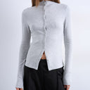Topshop button down long sleeve cardigan top in grey