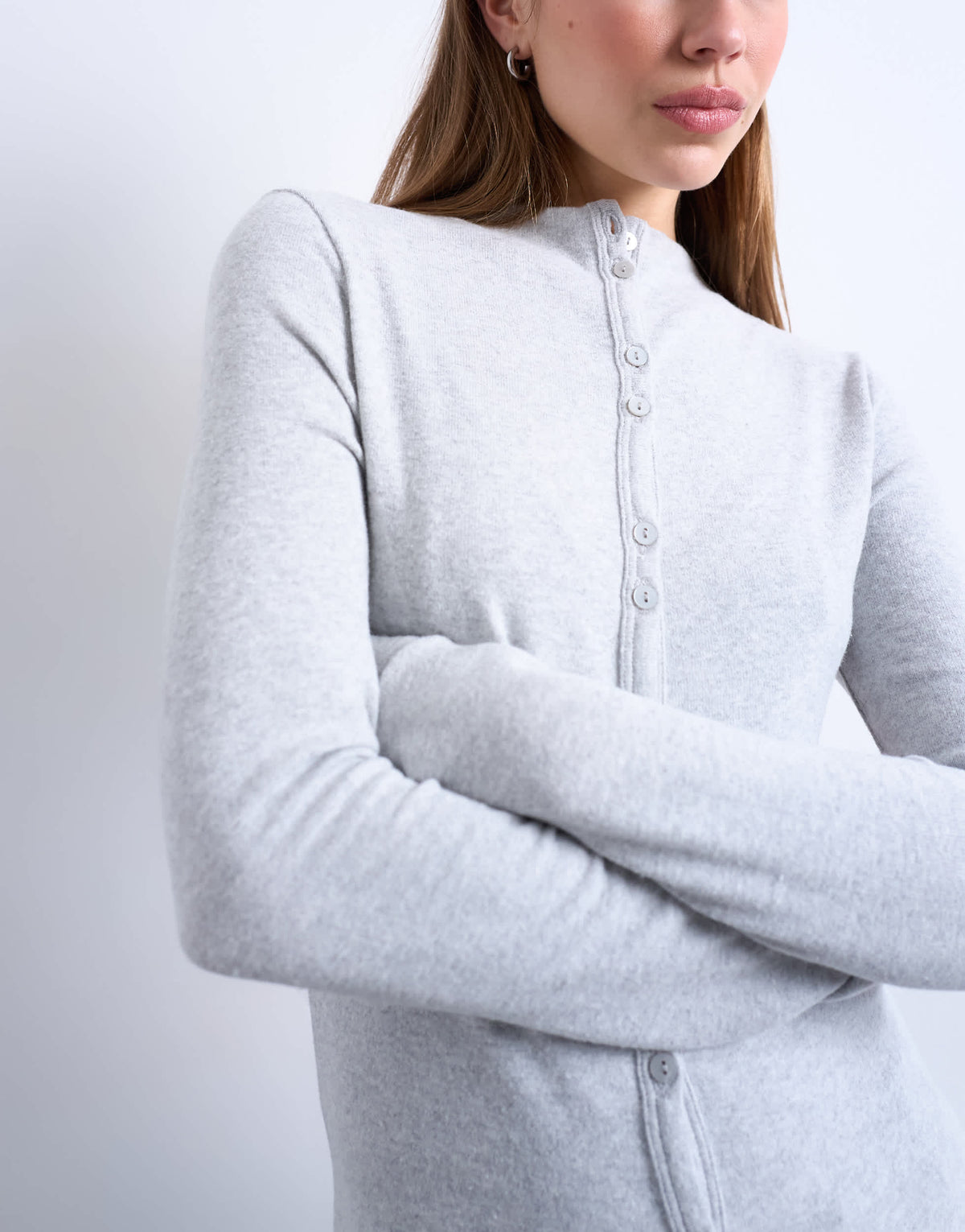 Topshop button down long sleeve cardigan top in grey