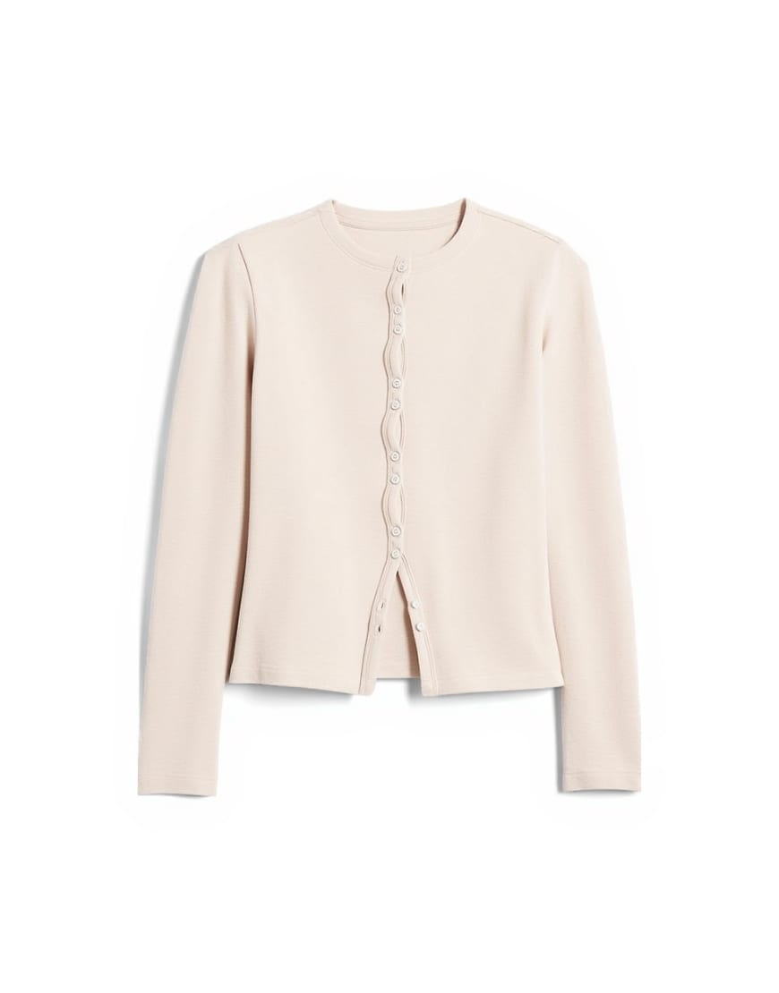 Topshop button down long sleeve cardigan top in beige