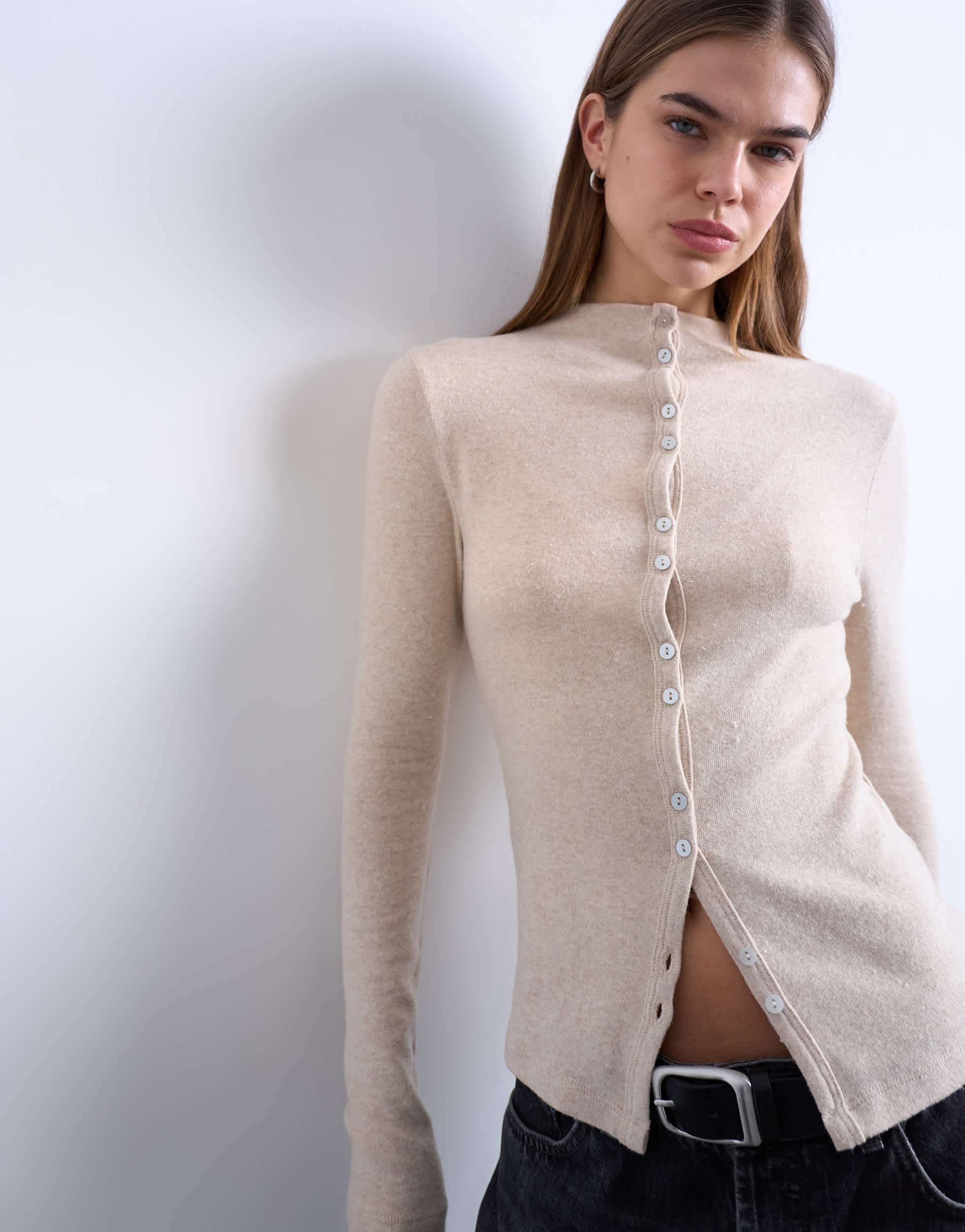 Gilet Topshop beige à manches longues boutonné